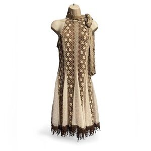 Ryu Lace Halter Dress Size L Brown Cream Boho Cottagecore Anthropologie